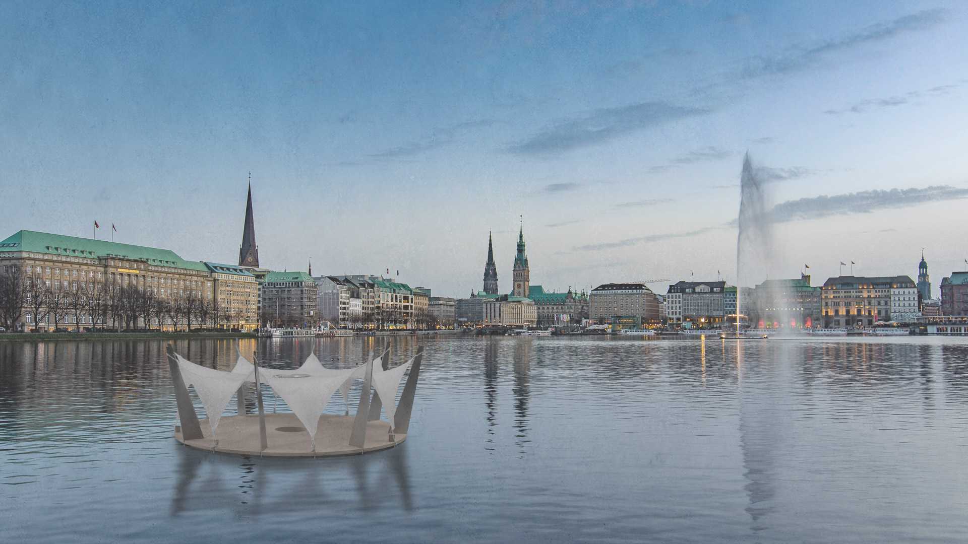 architecture visualization of the alsterkrone on the binnenalster