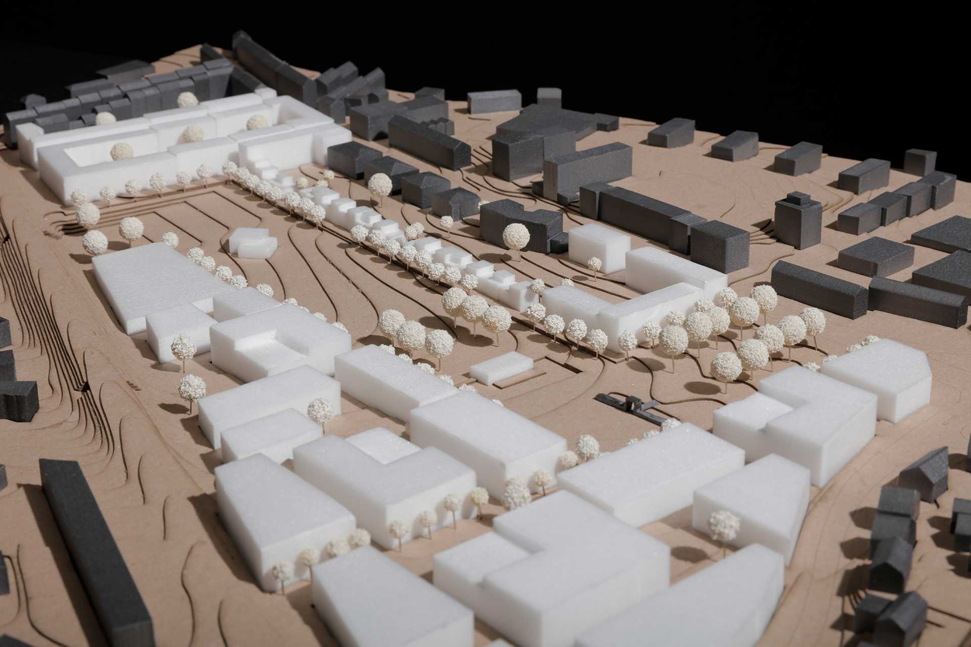 architectural model of urban plan close up